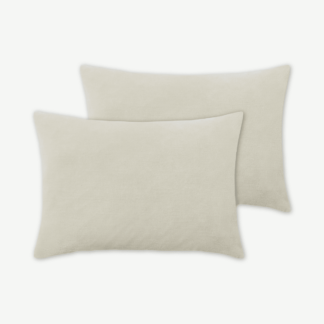 An Image of Lorna Set of 2 Velvet Cushions, 35 x 50cm, Soft Putty