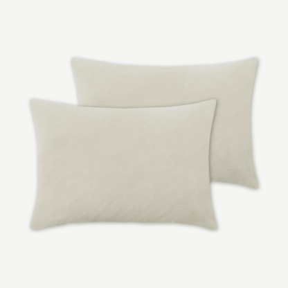 An Image of Lorna Set of 2 Velvet Cushions, 35 x 50cm, Soft Putty