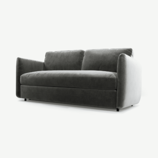 An Image of Fletcher 3 Seater Sofabed with Pocket Sprung Mattress, Steel Grey Velvet