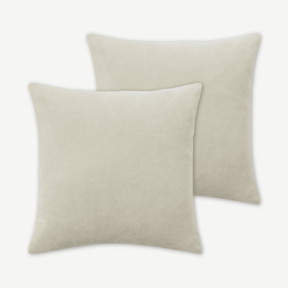 An Image of Lorna Set of 2 Velvet Cushions, 45 x 45cm, Soft Putty