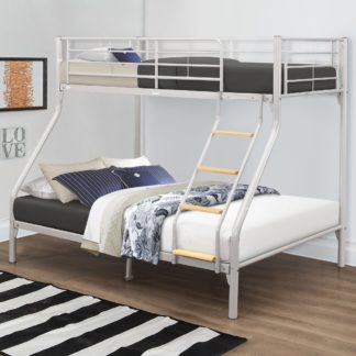 An Image of Nexus Silver Finish Metal Triple Sleeper Bunk Bed Frame - 3ft Single Top and 4ft6 Double Bottom