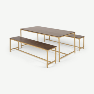 An Image of Lomond Dining Table and Bench Set, Mango Wood And Brass