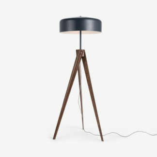 An Image of Madison Tripod Floor Lamp, Navy Blue and Dark Wood