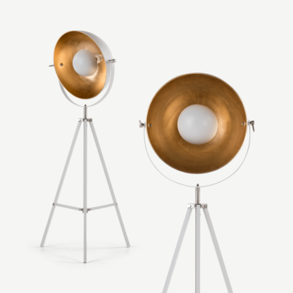 An Image of Chicago Tripod Floor Lamp, Muted Grey and Brass