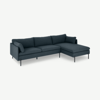 An Image of Zarina Right Hand Facing Chaise End Sofa, Aegean Blue with Black Leg