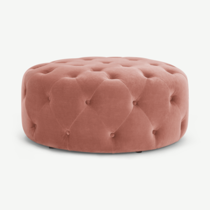 An Image of Hampton Large Round Pouffe, Blush Pink Velvet