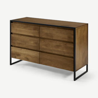 An Image of Rena Wide Chest of Drawers, Mango Wood & Black