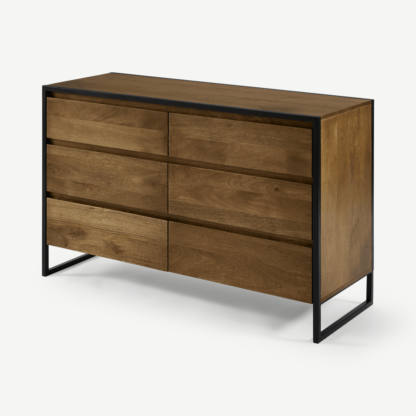 An Image of Rena Wide Chest of Drawers, Mango Wood & Black