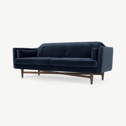 An Image of Imani 3 Seater Sofa, Navy Cotton Velvet