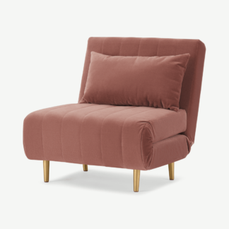 An Image of Bessie Single Sofa Bed, Blush Pink Velvet