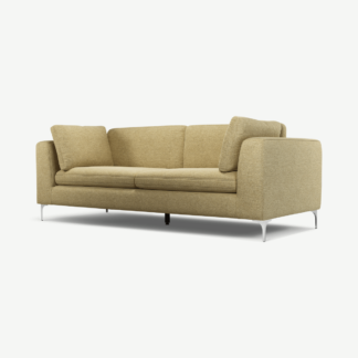 An Image of Monterosso 3 Seater Sofa, Textured Yellow Mustard with Chrome Leg