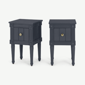 An Image of Bourbon Vintage Set of 2 Compact Bedside Tables, Slate Blue