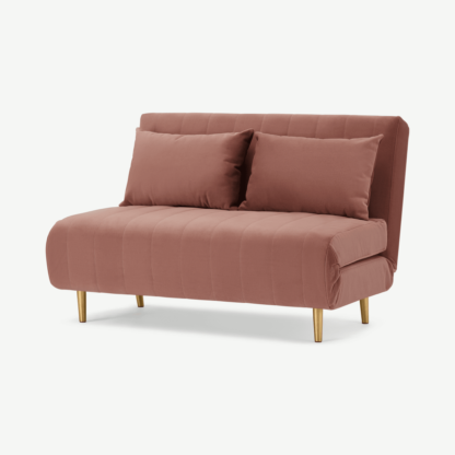 An Image of Bessie Small Sofa Bed, Blush Pink Velvet