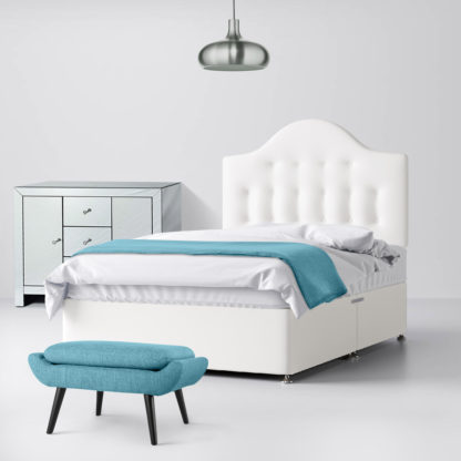An Image of Victor Buttoned White Fabric Ottoman Divan Bed - 5ft King Size
