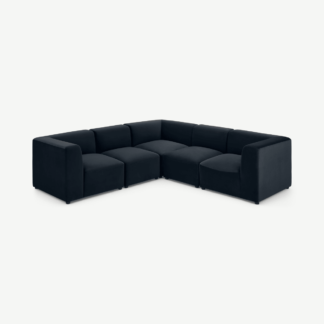 An Image of Juno 5 Seater Sofa Corner Group, Twilight Blue Velvet
