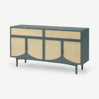 An Image of Emmi Wide Sideboard, Ocean Blue & Rattan