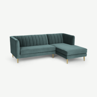 An Image of Amicie Right Hand Facing Chaise End Corner Sofa, Marine Green Velvet