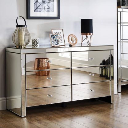 An Image of Seville Mirrored 6 Drawer Wide Chest