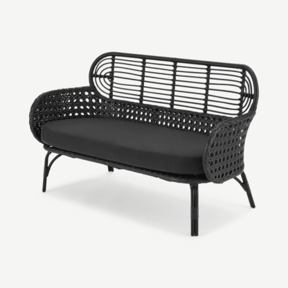 An Image of Swara Garden 2 Seater Sofa, Black Polyrattan