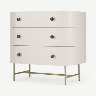 An Image of Tandy Chest Of Drawers, Light Grey with Gloss Black Handles & Brass Legs