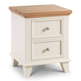 An Image of Portland Stone White and Oak 2 Drawer Bedside Table