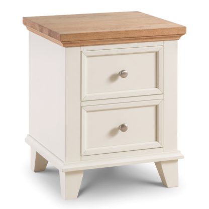 An Image of Portland Stone White and Oak 2 Drawer Bedside Table