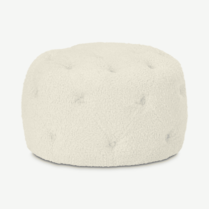An Image of Hampton Round Pouffe, Small, Faux Sheepskin