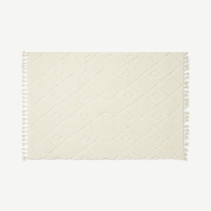 An Image of Kameli Patterned High Pile Berber Style Rug, Large 160 x 230cm, Off-White