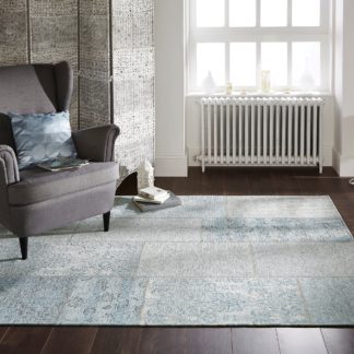 An Image of Patchwork Chenille Rug Romance Patchwork Blue