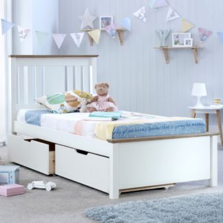 An Image of Wooden Bed Frame with 4 Underbed Storage Drawers 4ft6 Double Chester White and Oak
