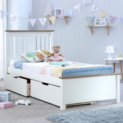 An Image of Wooden Bed Frame with 2 Underbed Storage Drawers 3ft Single Chester Solo White and Oak