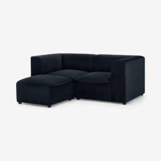 An Image of Juno 2 Seater Modular Sofa with Footstool, Twilight Blue Velvet