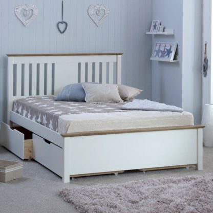 An Image of Wooden Bed Frame with 4 Underbed Storage Drawers 4ft6 Double Chester White and Oak