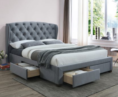 An Image of Hope Grey Velvet Fabric 4 Drawer Winged Storage Bed Frame - 5ft King Size