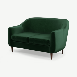 An Image of Tubby 2 Seater Sofa, Bottle Green Velvet with Dark Wood Legs