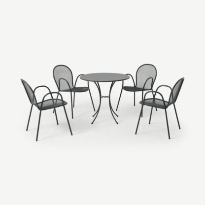 An Image of Emu 4 Seat Round Garden Dining Set, Dark Grey Powder-Coated Steel