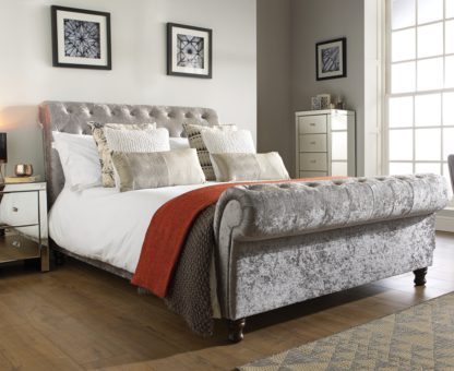 An Image of Castello Steel Fabric Scroll Sleigh Bed Frame - 4ft6 Double