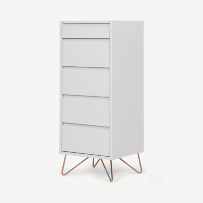 f0864bb4921ff9675446422c29ad26f9572a0b2173f83f4452d0974f2d5b4df9-1.png An Image of Elona Vanity Chest of Drawers, Grey and Copper