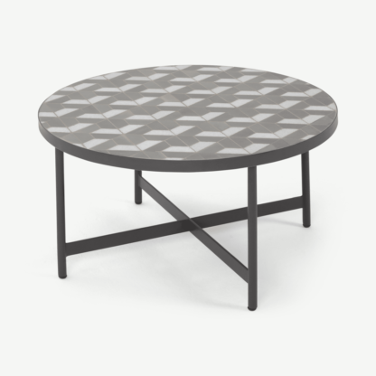 f0ea020a8f31f57b3970e63aaabce40acab24ab088b833e4d3d25a7e48ca30c4-1.png An Image of Indra Garden Coffee Table, Grey and White Marble