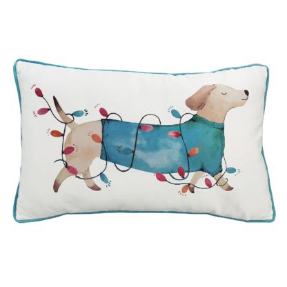 An Image of Christmas Sausage Dog Cushion - 30x50cm