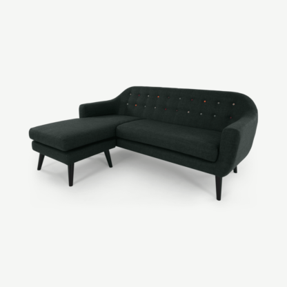 An Image of Ritchie Chaise End Corner Sofa, Anthracite Grey with Rainbow Buttons