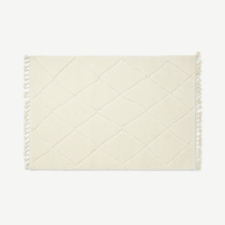 An Image of Kameli Diamond High Pile Berber Style Rug, Large 160 x 230cm, Off-White