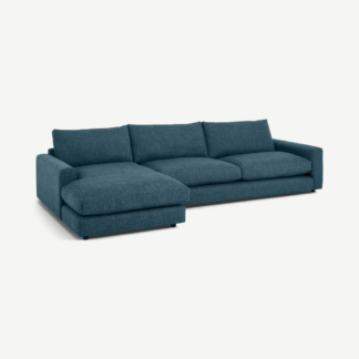 An Image of Arni Large Left Hand Facing Chaise End Corner Sofa, Aegean Blue Textured Weave