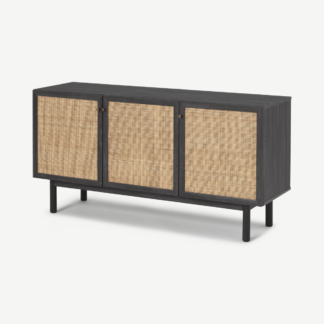 An Image of Pavia Sideboard, Natural Rattan & Black Wood Effect