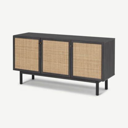 f36ef61ea1d99284007962d9071c1259474e5b76689732ed7072b08691b3372d-1.png An Image of Pavia Sideboard, Natural Rattan & Black Wood Effect