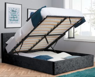 An Image of Berlin Black Crushed Velvet Fabric Ottoman Storage Bed Frame - 4ft6 Double