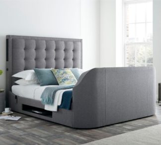 An Image of Titan 2 Smoke Grey Fabric Media Electric TV Bed Frame - 6ft Super King Size