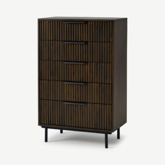 An Image of Anwick Tall Multi Chest of Drawers, Dark Stain Acacia & Black