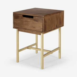 An Image of Tayma Bedside Table, Acacia Wood & Brass