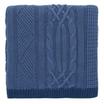 An Image of Joules Costal Cable Blue Throw Blue
